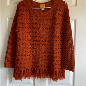 Ruby Rd. Crochet Sweater with Fringe Hem